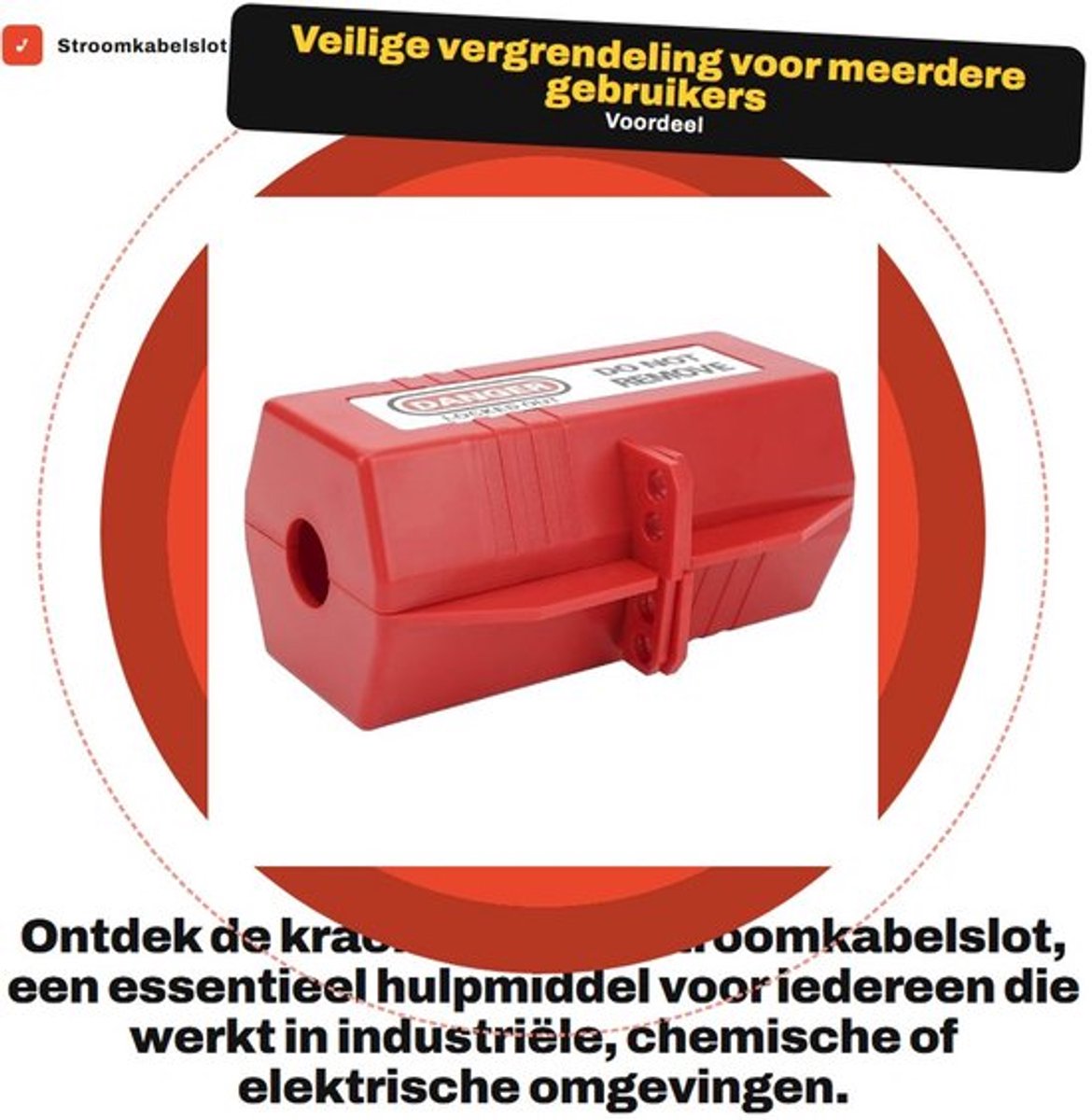 Stroomkabelslot - Stekkerslot - Vergrendeling voor meerdere gebruikers - Rood - Geschikt voor industriële omgevingen - Veiligheid voor el...
