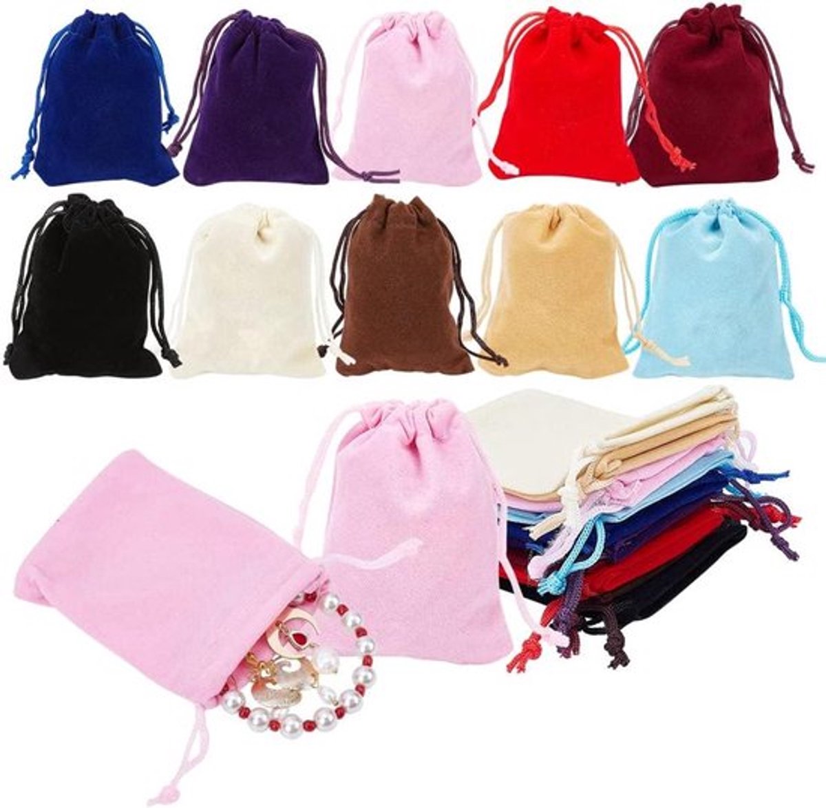 - Fluweel Sieraden Zakjes - Trekkoord - Kleurrijk - Fluwelen Pouch - Sieraden Geschenken - Geschikt voor Diverse Gelegenheden - 40 stuks 9x7cm.