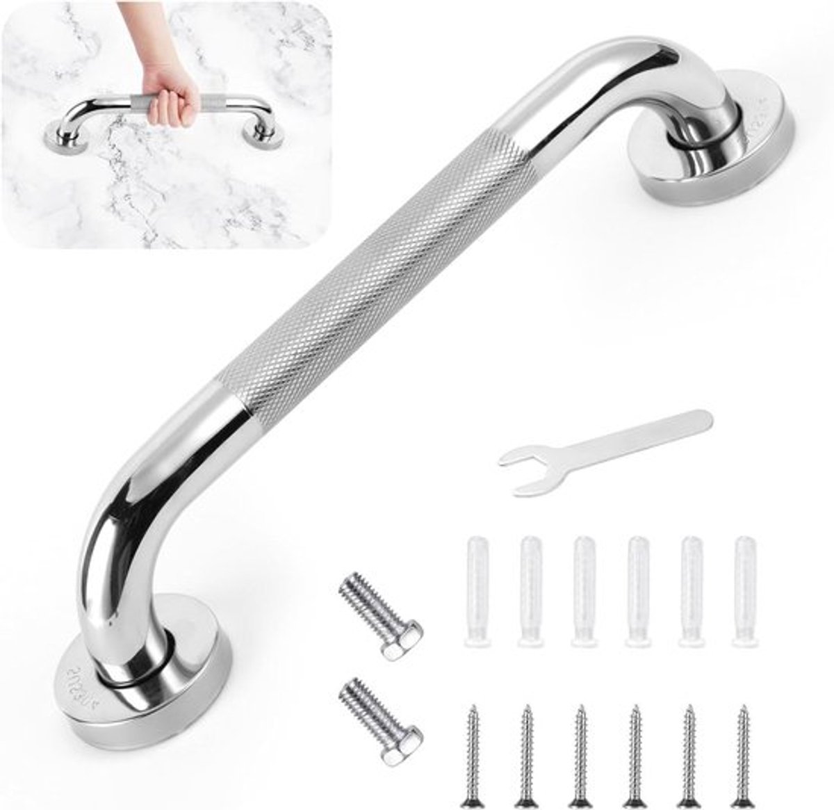 Roestvrijstalen antislip handgreep - Veiligheidsgreep voor senioren, zwangere vrouwen en kinderen - 30 cm - Geschikt voor toilet, badkamer, douche, keuken en slaapkamer