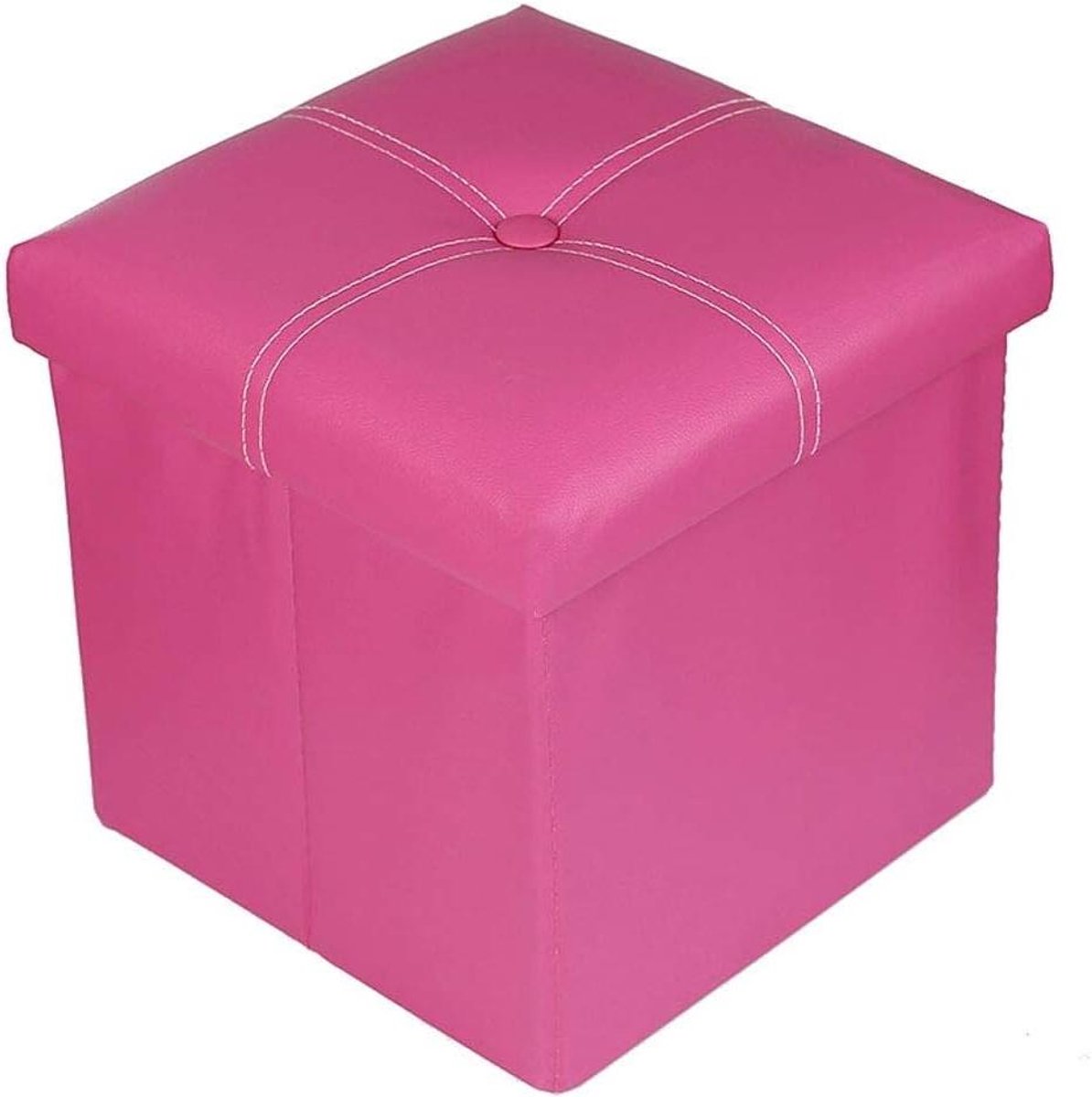 Opberg Poef - Voetenbankje Kruk - Woonkamer Organiseren - Gewatteerde Zitting - 28x28x29cm - Roze