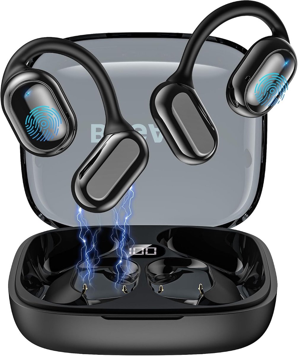 Bone conduction headphone - Zwart - Draadloos met Oorhaak - IPX6 Waterdicht - Voor Sport en Activiteiten