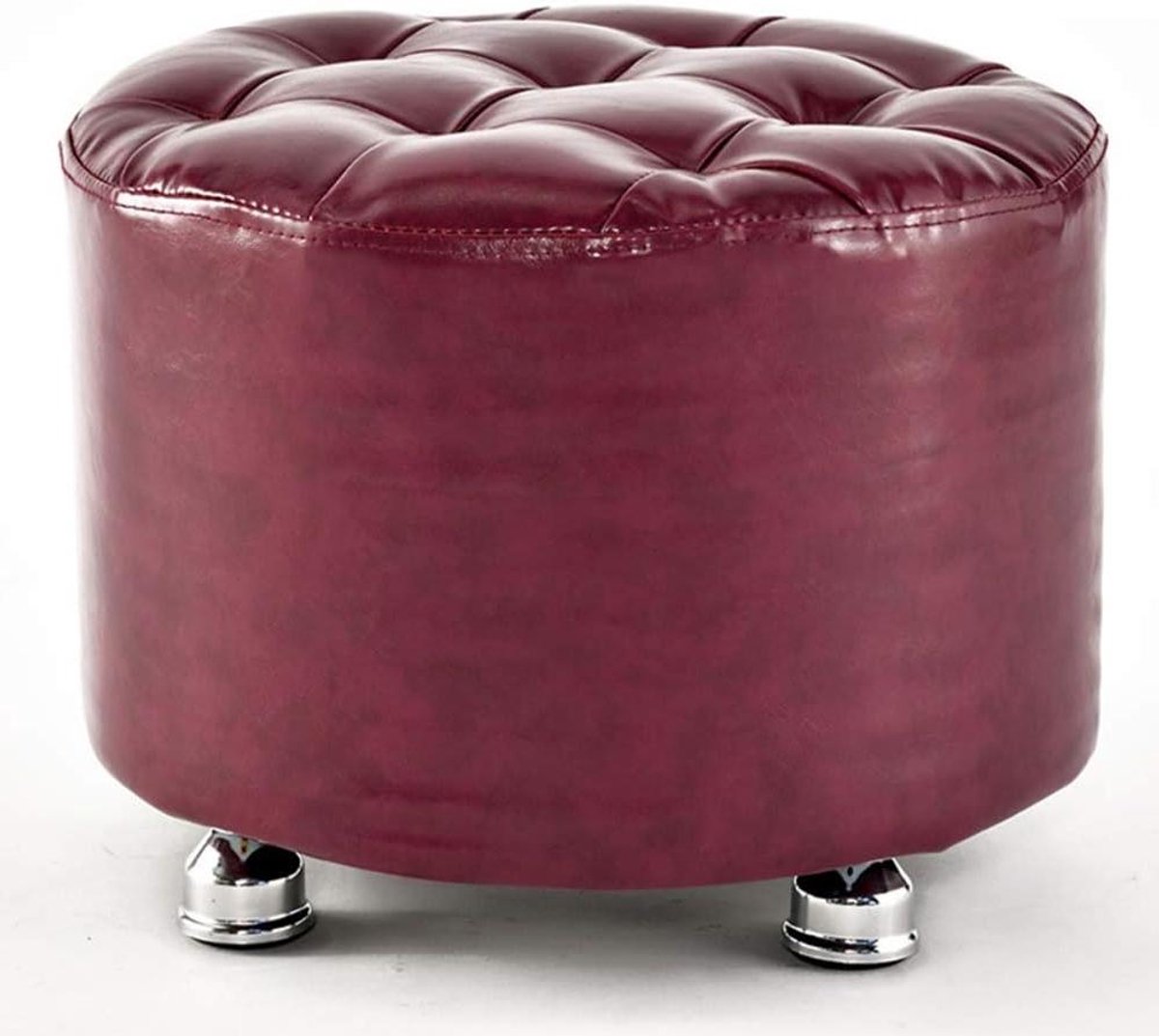 Houten Voetbank Poef - Ottomaanse Kruk - Extra Zitplaatsen - Kunstlederen Bekleding - 40x40x30cm - Fuchsia