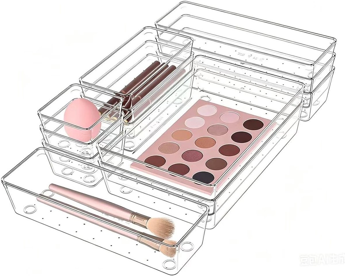 SnelShoppen - QiMan Lade-organizer 12 stuks, 4 maten, make-uptafel organizer, lade opbergsysteem voor make-up, bureau, badkamer, kantoor en keuken