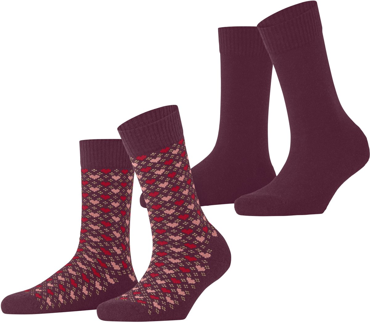 Esprit Wool Hearts 2 Pack gedessineerd katoen multipack sokken dames rood - maat 39-42
