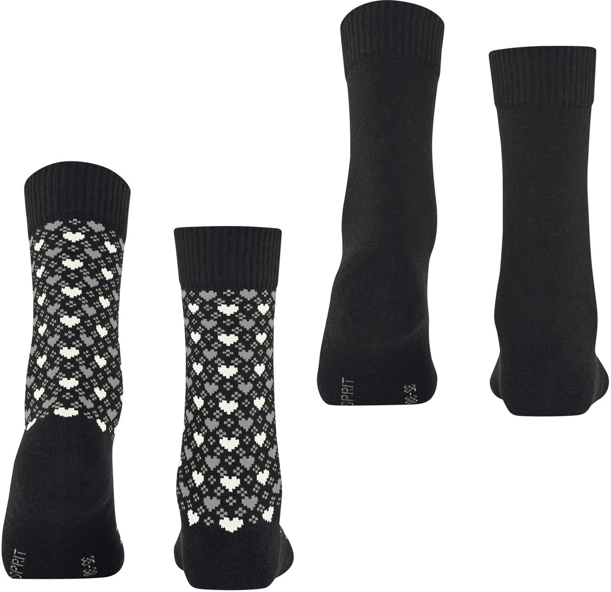 Esprit Wool Hearts 2 Pack gedessineerd katoen multipack sokken dames zwart - maat 35-38
