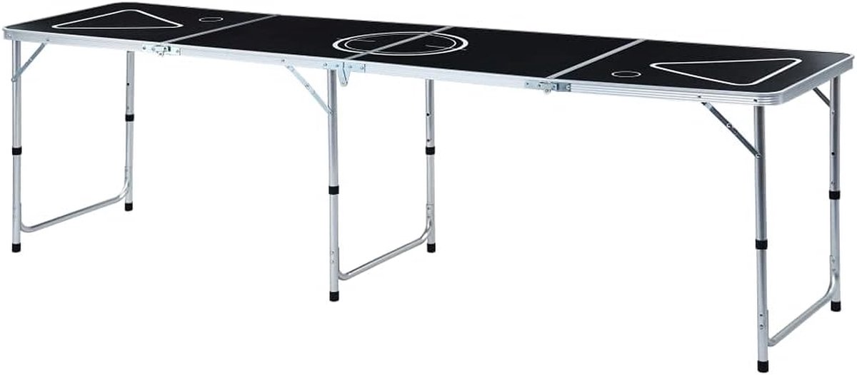 Opvouwbare Beer Pong Tafel - Feesttafel Drinkspel - Feesten Organiseren - Verstelbare Hoogte - 240 cm - Zwart