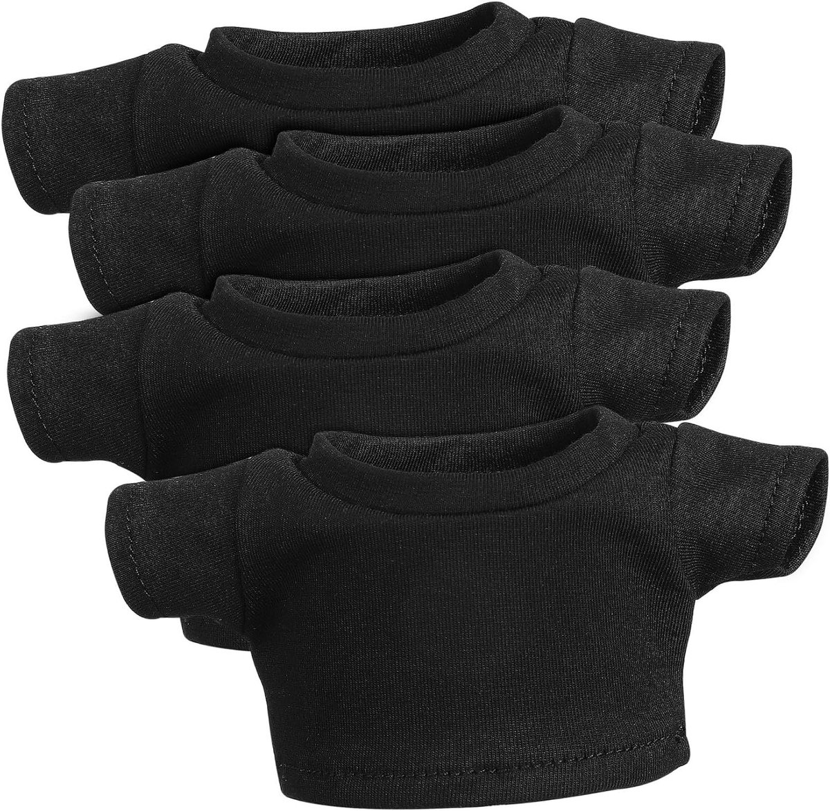 Zwarte korte mouwen T-shirts voor knuffels en kleine poppen, 4-delige set van gebreid katoen, wasbaar en modieus basis shirt voor speelgoed