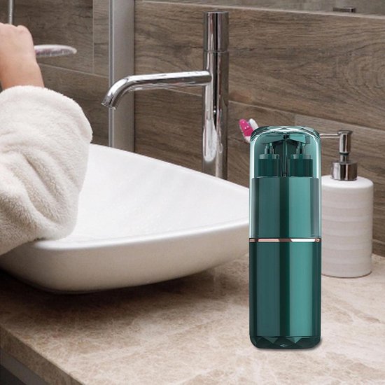 Reisetui Tandenborstel - Opbergdoos Mondverzorging - Hygiënisch Reizen - Inclusief Spiegel Kam - 21 cm Lengte - Wit Groen — afbeelding 4