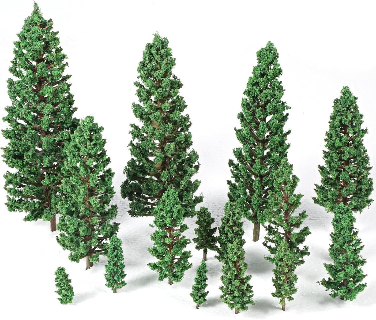 Miniatuurbomen set van 16 stuks, variërend van 3,5 tot 15,5 cm, voor diorama's, ambachten en landschapsontwerpen, natuurlijk groen decoratie