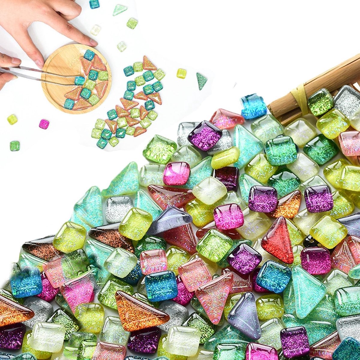 Glazen Mozaïekstenen - Veelkleurig - 1000 g - Glitterkristal voor Knutselprojecten - Voor Creatieve DIY