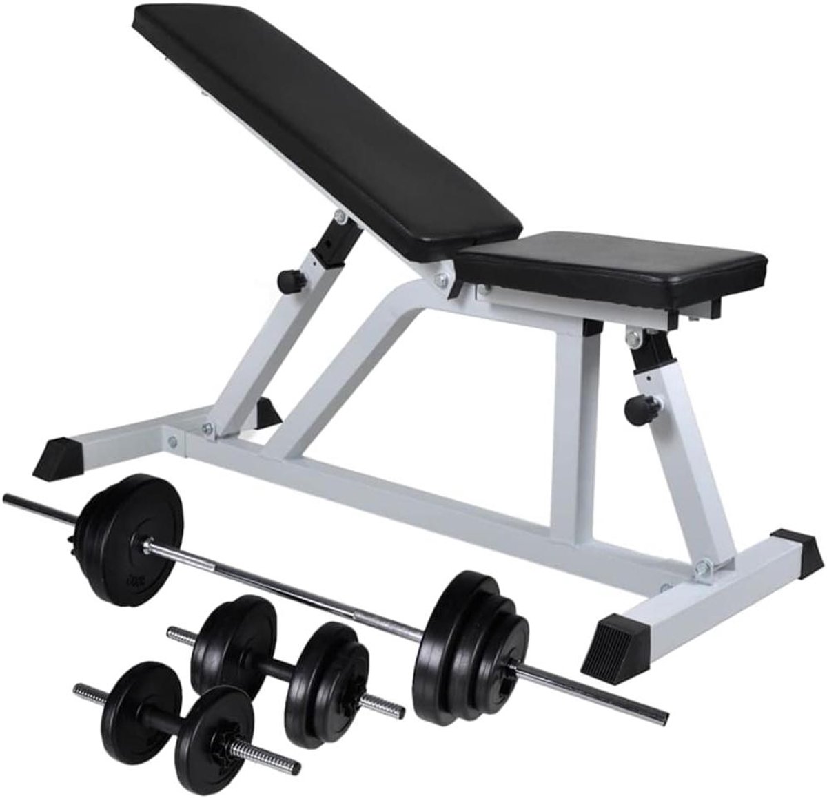 Fitnessbank met Halters - Gewichtsbank Trainingsbank - Kracht Training - Verstelbare Rugleuning en Zitting - 116 x 47 cm - Zwart