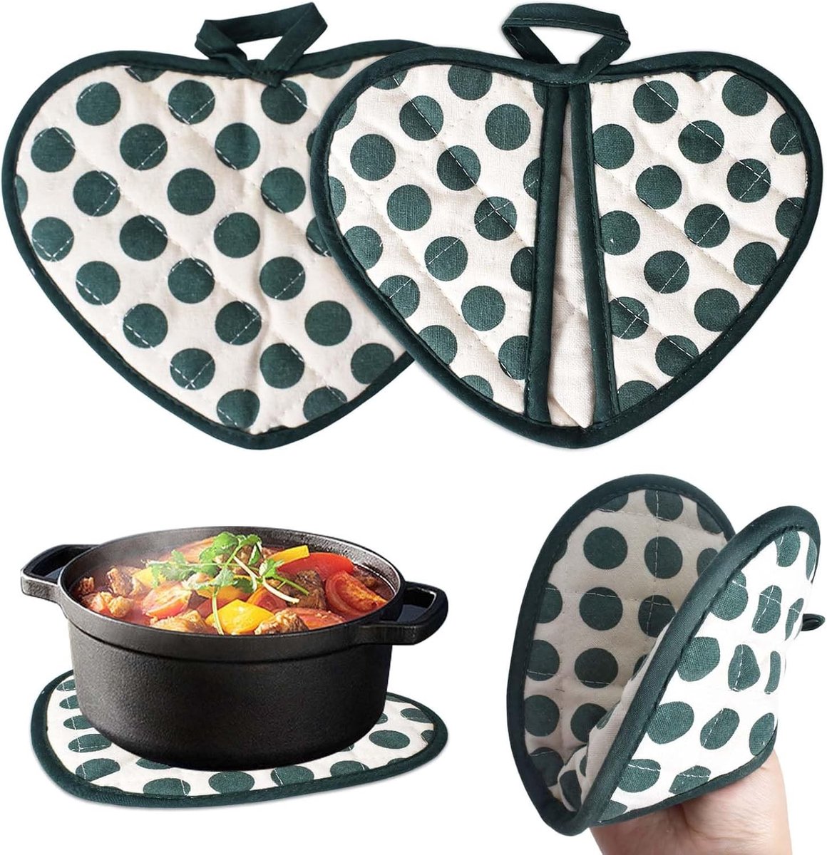 Mini Ovenhandschoenen - Groen - 20 x 15 cm - Hittebestendige Katoenen Pannenlap met Antislip - Voor Koken en Bakken