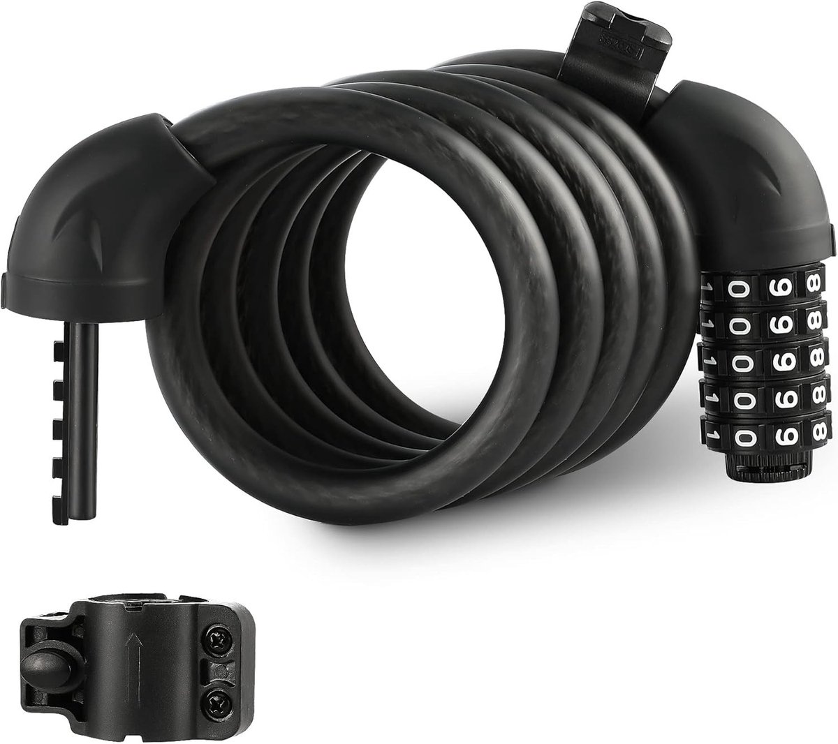 Cijfer-kabelslot 4-cijferig - Zwart - 150 cm - Stalen Kabelslot met PVC-Coating - Voor Fietsen en Scooters