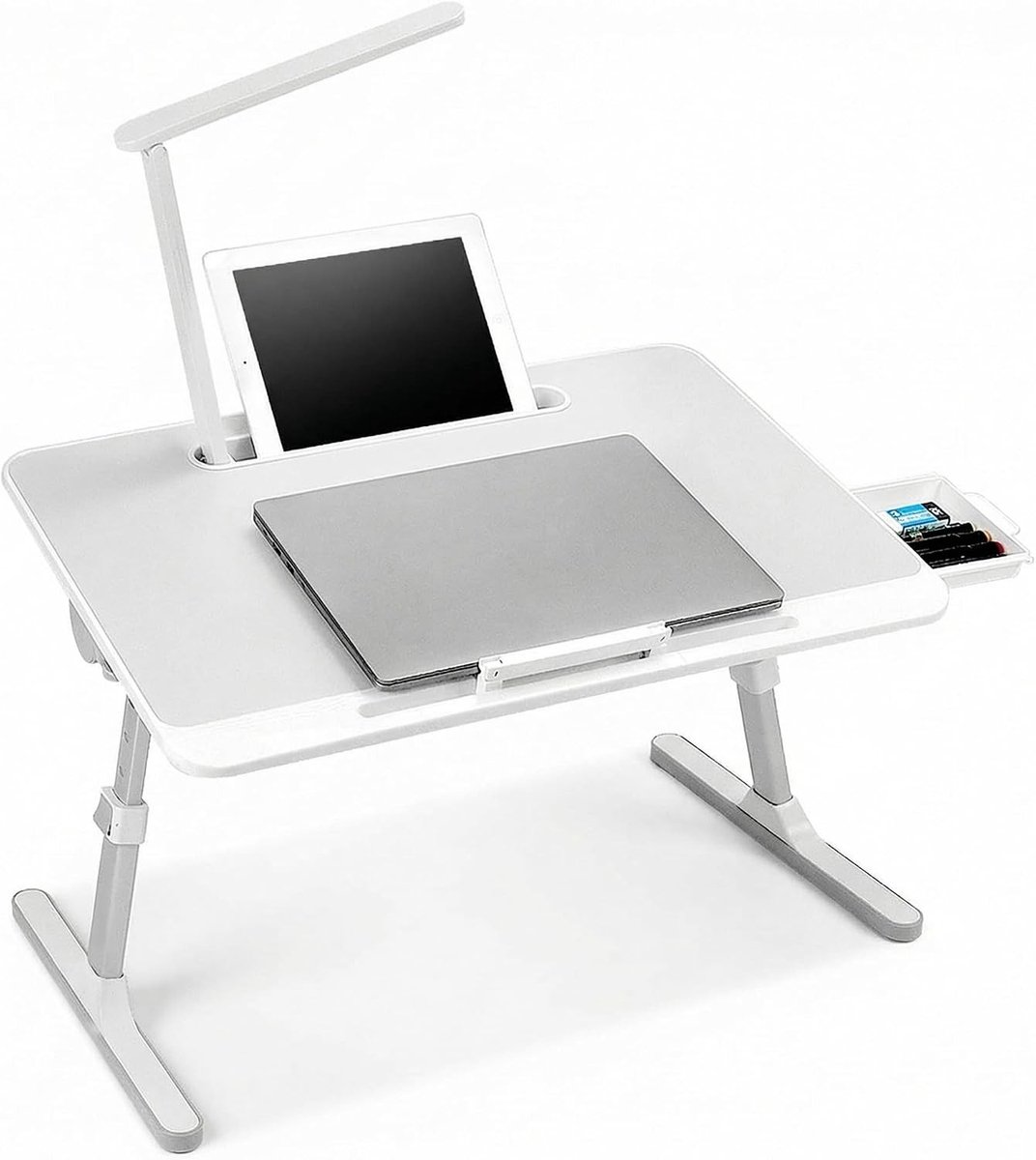 Bedtafeltje voor op bed - Zwart - 60 x 40 cm - Verstelbaar en Opklapbaar met LED-lamp en Lade - Voor Thuisgebruik