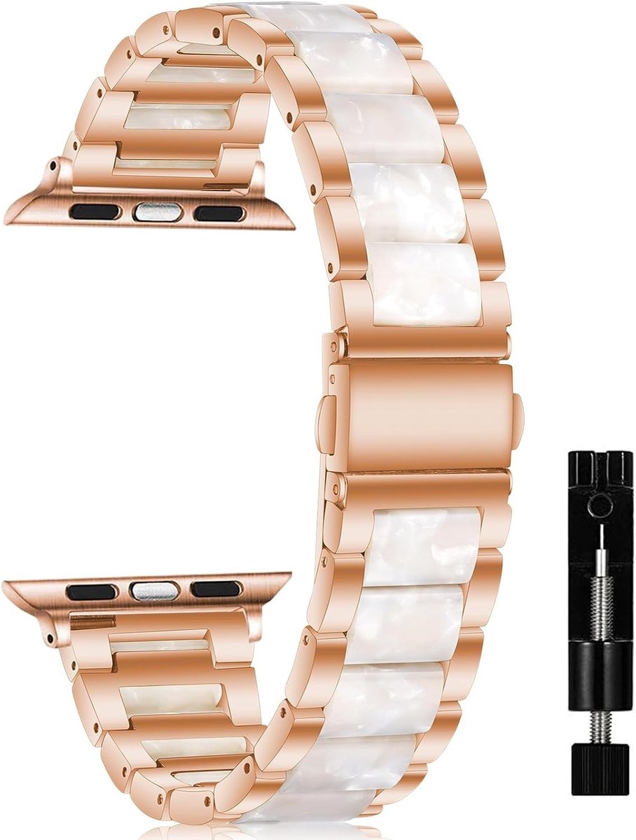 Stijlvolle metalen en hars armband voor Apple Watch voor mannen en vrouwen, geschikt voor diverse series en maten, roze kleur