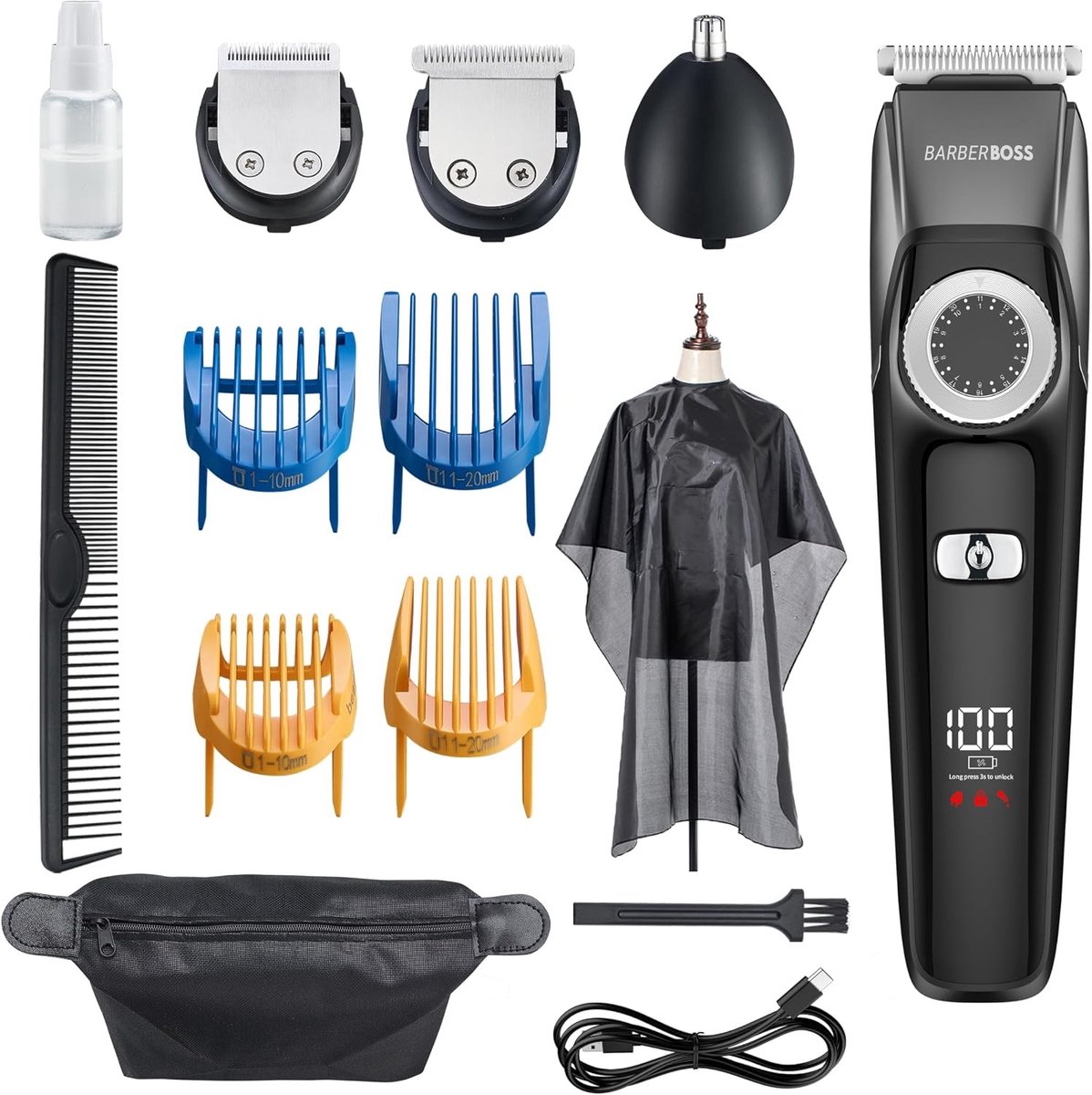 Trimmer voor mannen - Zwart - 3-in-1 verzorgingsset met keramische messen - Draadloos en waterdicht - Voor precieze baard- en haarverzorging