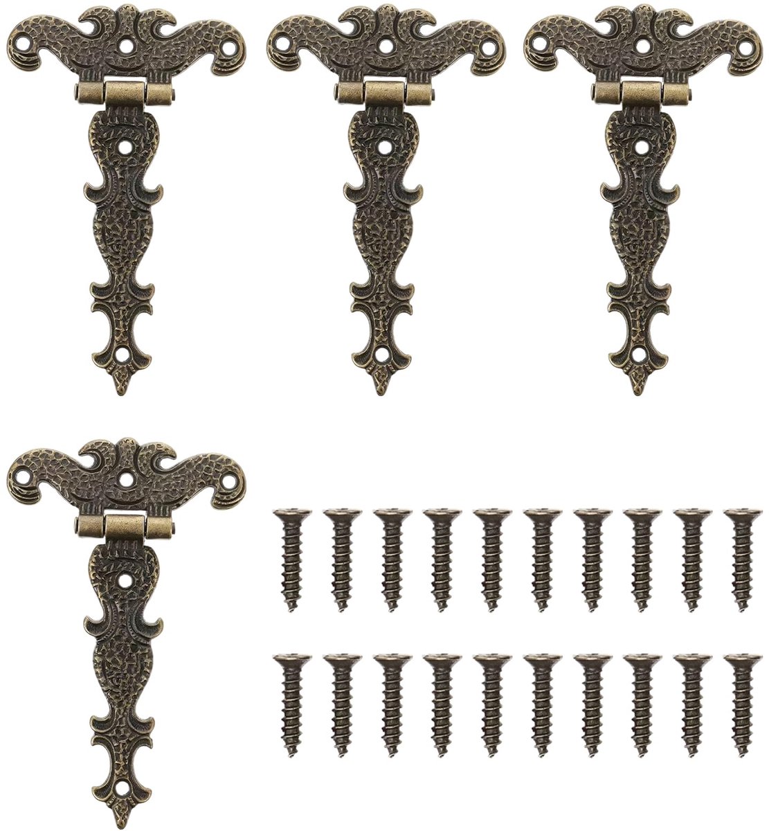 Antiek metalen meubelscharnier - retro mini scharnier 112 x 69 mm - 4 stuks met 20 schroeven