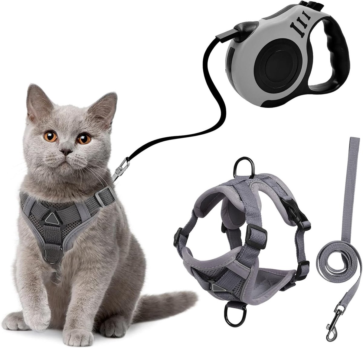 Kattenharnas - Zwart - Maat M - Reflecterend Ademend Nylon - Voor Katten en Puppy’s