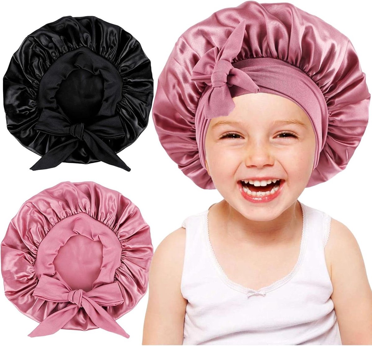 Kinder Haarband - Slaapmuts - Douchen en slapen - Met strik - 2 stuks - Wit