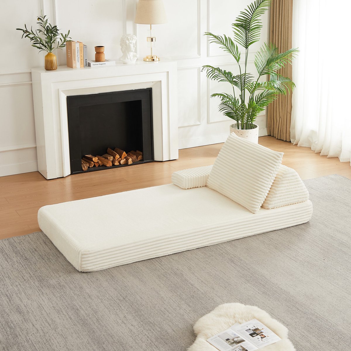PHOEBE CAT Chaise longue - Tatami - Corduroy bank - Met driehoekige rugleuning - Verlengd zitkussen - Armleuning rechts - Beige