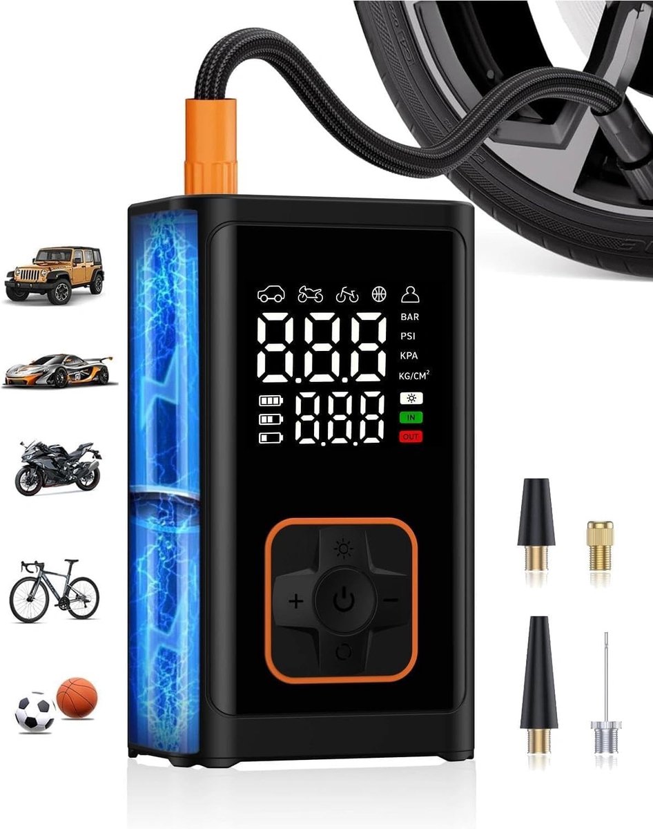 Draagbare Draadloze Luchtpomp - Zwart - 150 psi - Elektrische Compressor met Digitale Drukmeter - Voor Auto, Motorfiets en Fiets