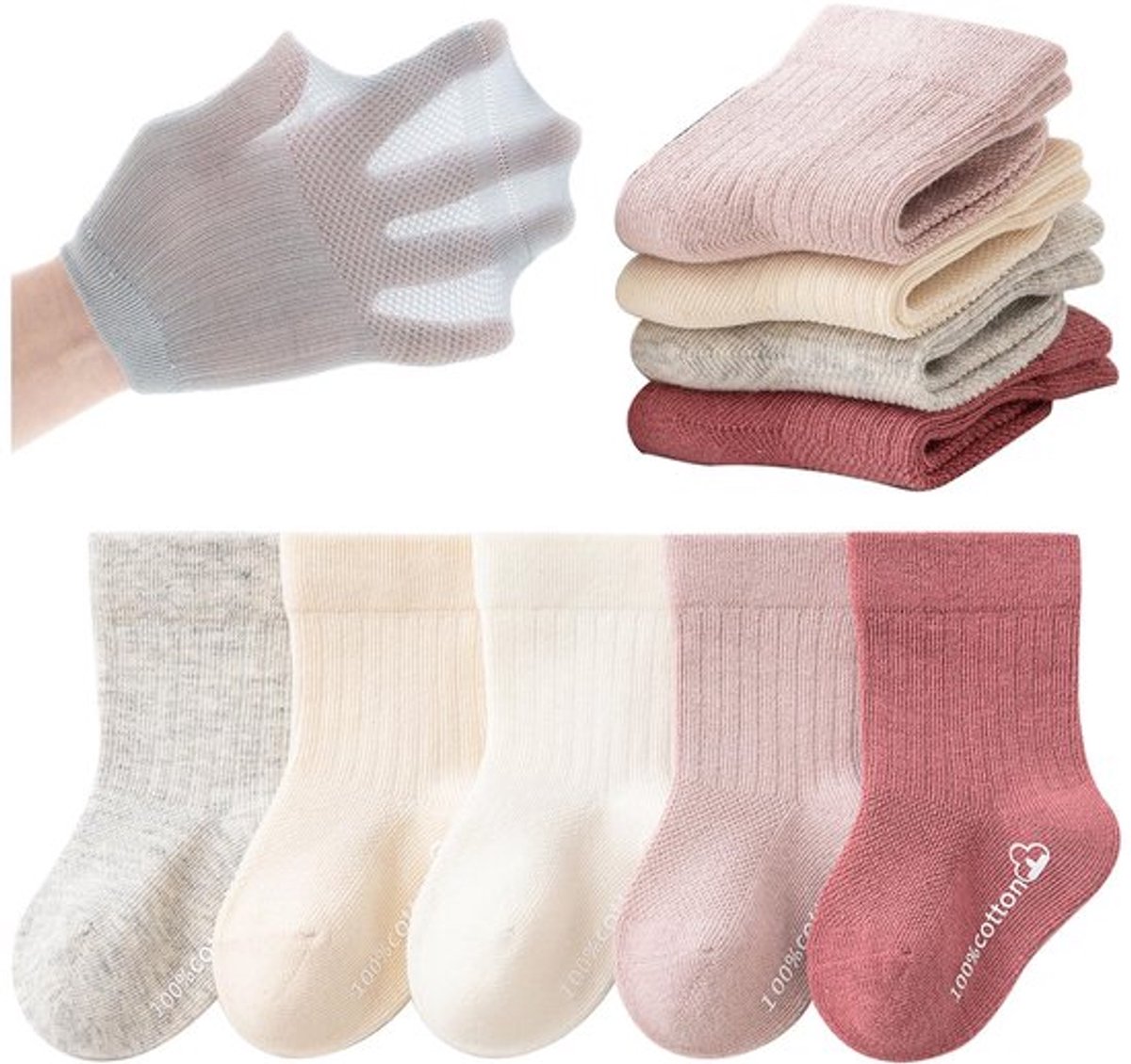 Peuter Sokken 5 Paar - Zacht Katoen - Ademend - Lichtgewicht - Unisex - Comfortabele Pasvorm - Baby Sokken