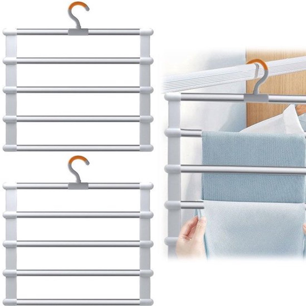 Broekhangers Ruimtebesparend - 2-delige Set - Opvouwbare Kleerhangers - Antislip - Roestvrij Staal - Geschikt voor Broeken/Sjaals - Kledinghanger
