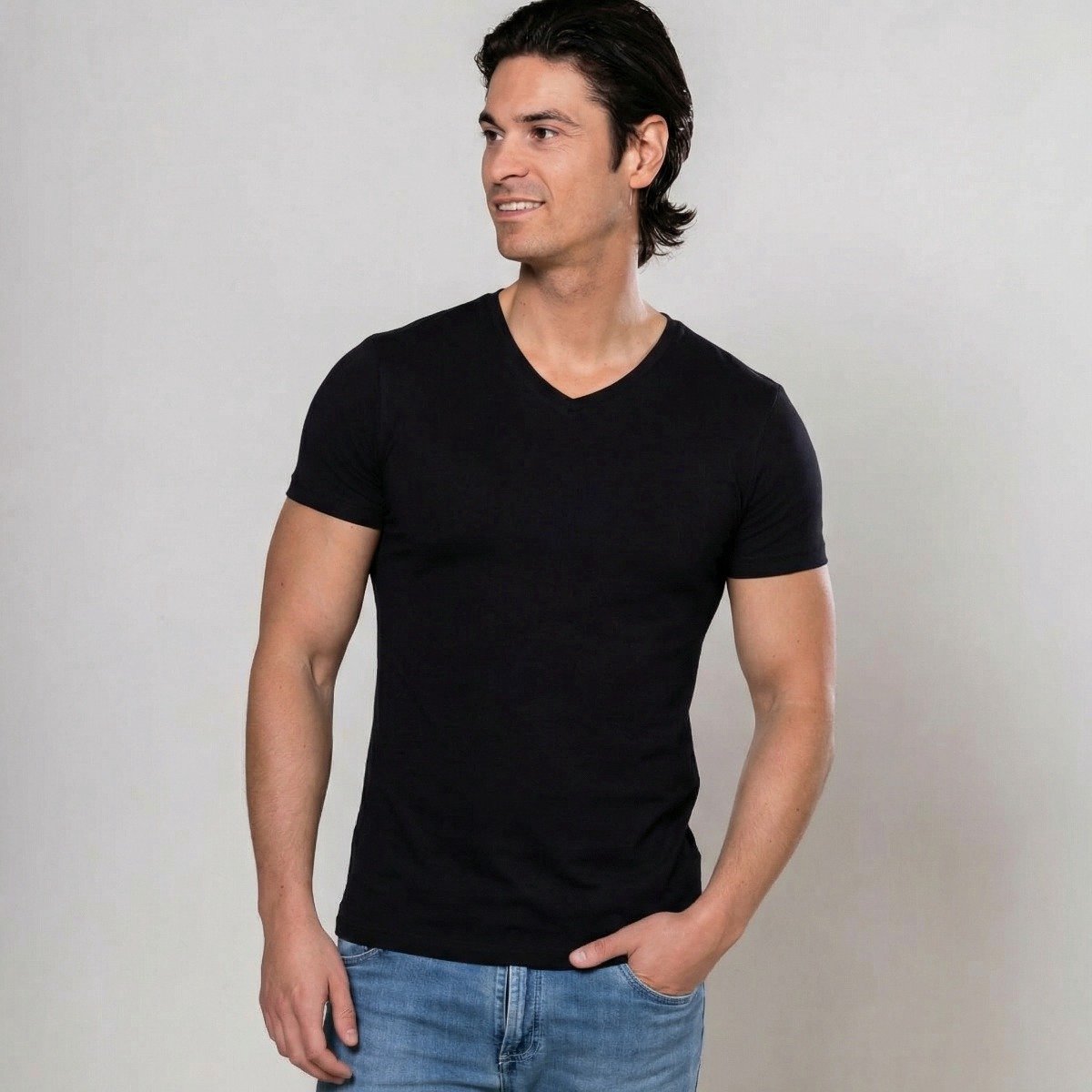 Alca Fashion - V-Shape - Heren T-Shirt V-Hals - Zwart - XL