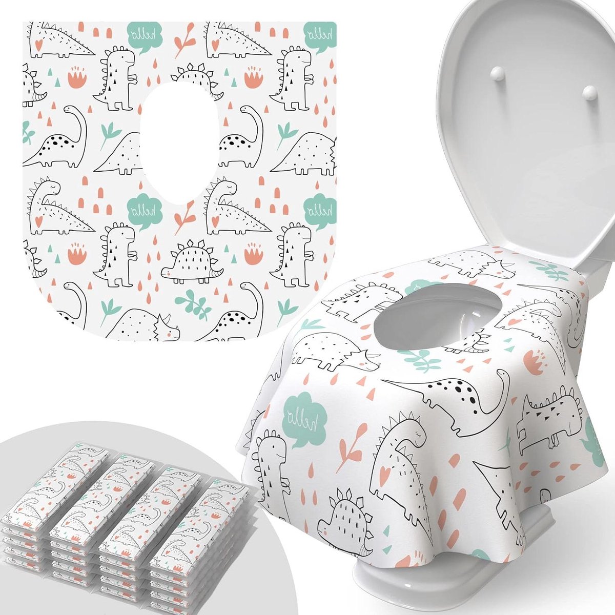 Toilet Seat Covers - Wegwerphoezen Potty - Openbaar Toilet Gebruik - Waterdichte Zijbescherming - 20 Stuks - Dino Print