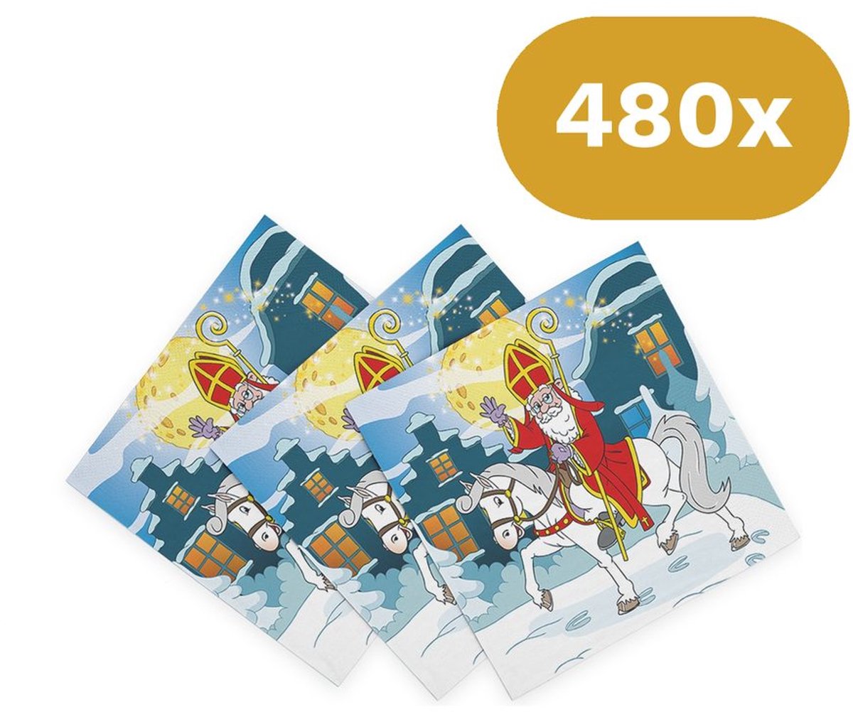 480x Sinterklaas Servetten 33x33cm FSC 3-laags - Papieren Lunch servetten Sint - Pakjesavond Tafeldecoratie