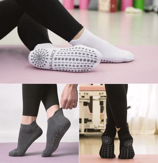 Yogasokken antislip - Antislipsokken met noppen - Sneakersokken - 3 paar - Geschikt voor yoga/pilates - Verbeterde stabiliteit — afbeelding 4