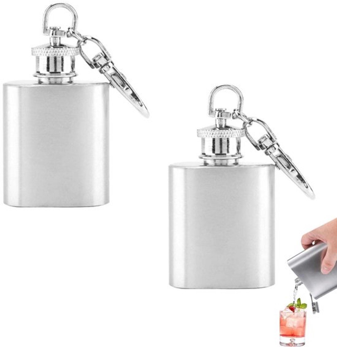 Zakwijnfles Mini - Roestvrij Stalen Heupfles - Draagbare Whiskyfles - Sleutelhanger - Perfect voor Kamperen - 1 oz Capaciteit