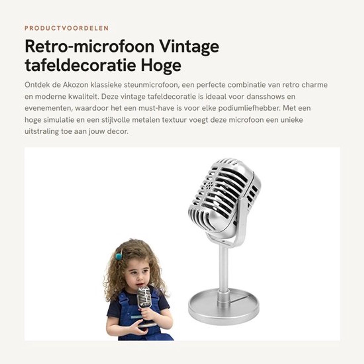 Steunmicrofoon Hoge Simulatie - Retro Accessoires - Vintage Tafeldecoratie - Solide Basis - Metalen Textuur - Voor Feesten - Speelgoedmicrofoon