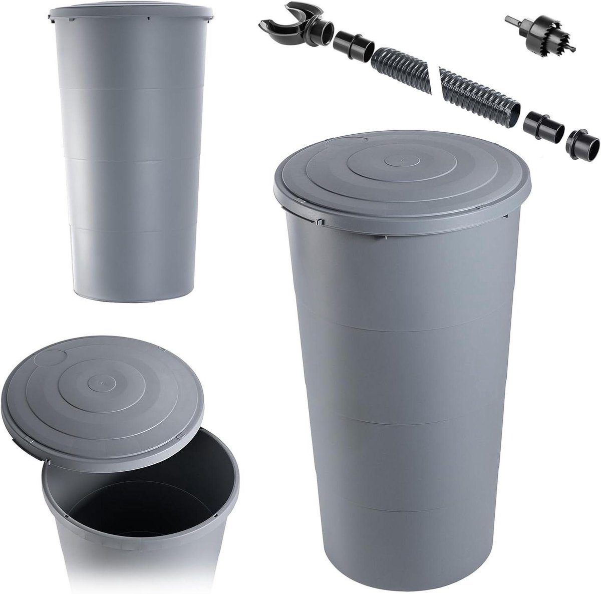 Regenton met deksel - Waterton regenwater - Tuin bewateren - Vorstbestendig bij opslag - 200 liter - Grijs