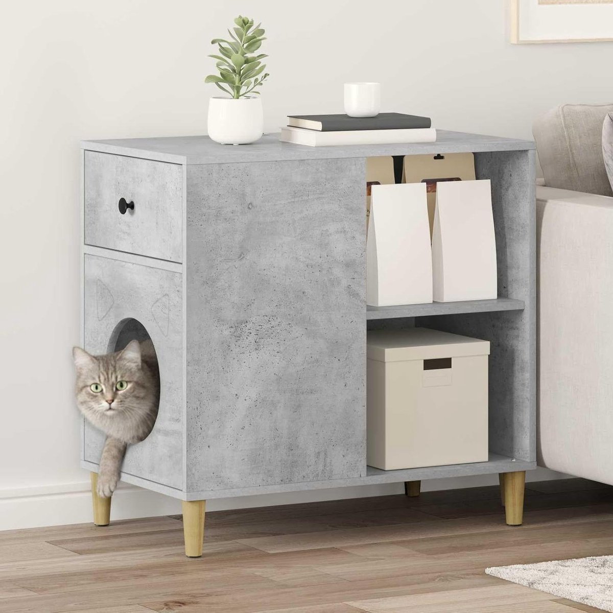 Kattenhuis Hout - Kattenmand Kattenverblijf - Ontspannen Slapen - Minimalistisch Design - 72 x 425 x 70 cm - Wit