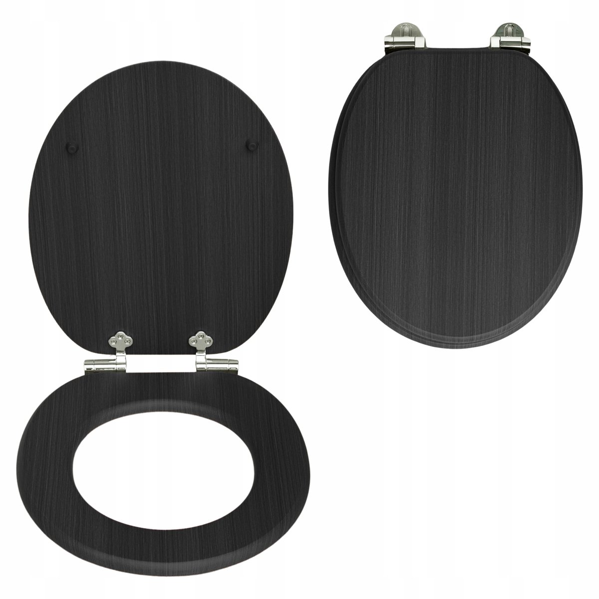 Zwarte Toiletbril MDF met Houtstructuur - Soft Close & Snelkoppeling