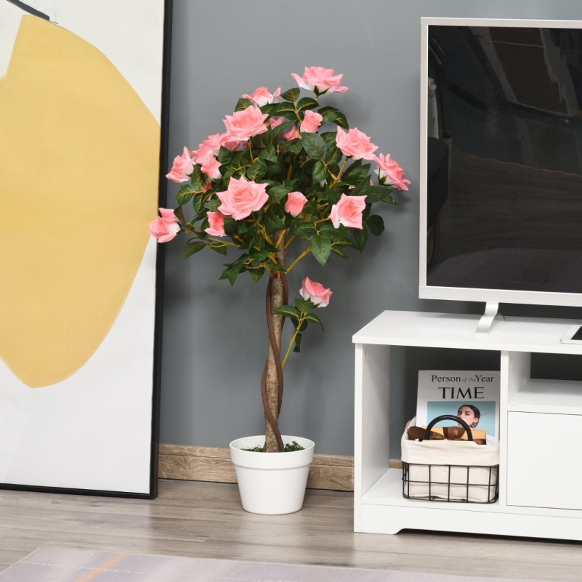 MIVRAY Kunstplant – 90 cm Rozenboom in Pot – Kunststof – Roze – Voor Binnen en Buiten – Onderhoudsvrije Woonkamerdecoratie
