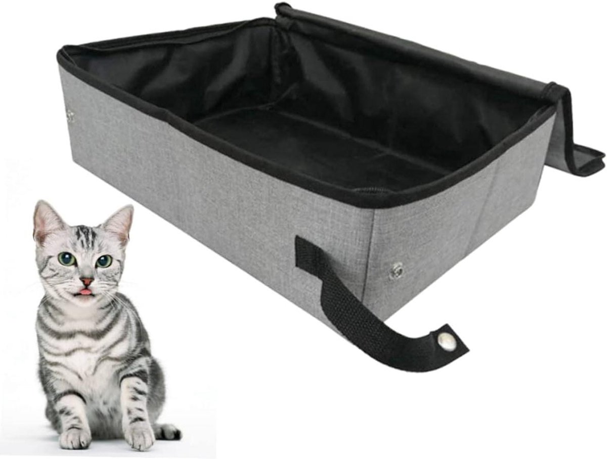 Opvouwbare Kattenbak - Reisbak Huisdier - Zindelijkheidstraining Kat - Waterafstotend Materiaal - 40x30x10cm - Grijs