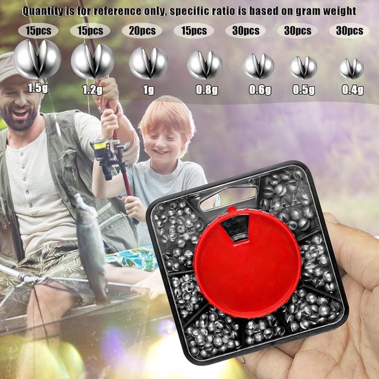 Set van 2 blikken vissersloodjes 120g - 7 maten met opbergdoos, verwijderbare pillen voor stabilisatie van lijn en aas, ideaal voor surfcasting en vissen — afbeelding 4