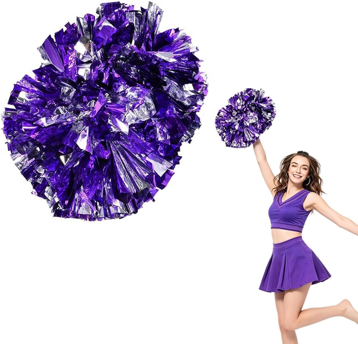 Sport Pompons voor Cheerleading en Aerobics, 29 cm Pompoms voor Dans en Feestelijke Activiteiten (paars+Zilver)