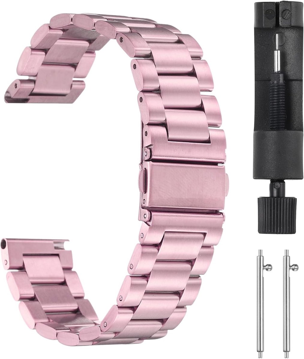 Stalen Horlogeband 20mm met Vlindersluiting en Snelle Ontgrendeling voor Smartwatch - Roze Metaal, Duurzaam en Comfortabel
