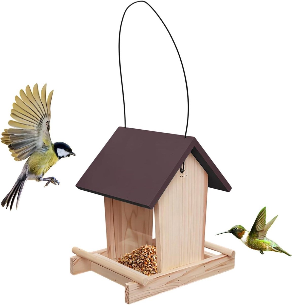 Houten Vogelhuisje - Voederhuisje Tuin - Vogels Voeren - Met Standaard en Touw - 214 x 205 x 276 cm