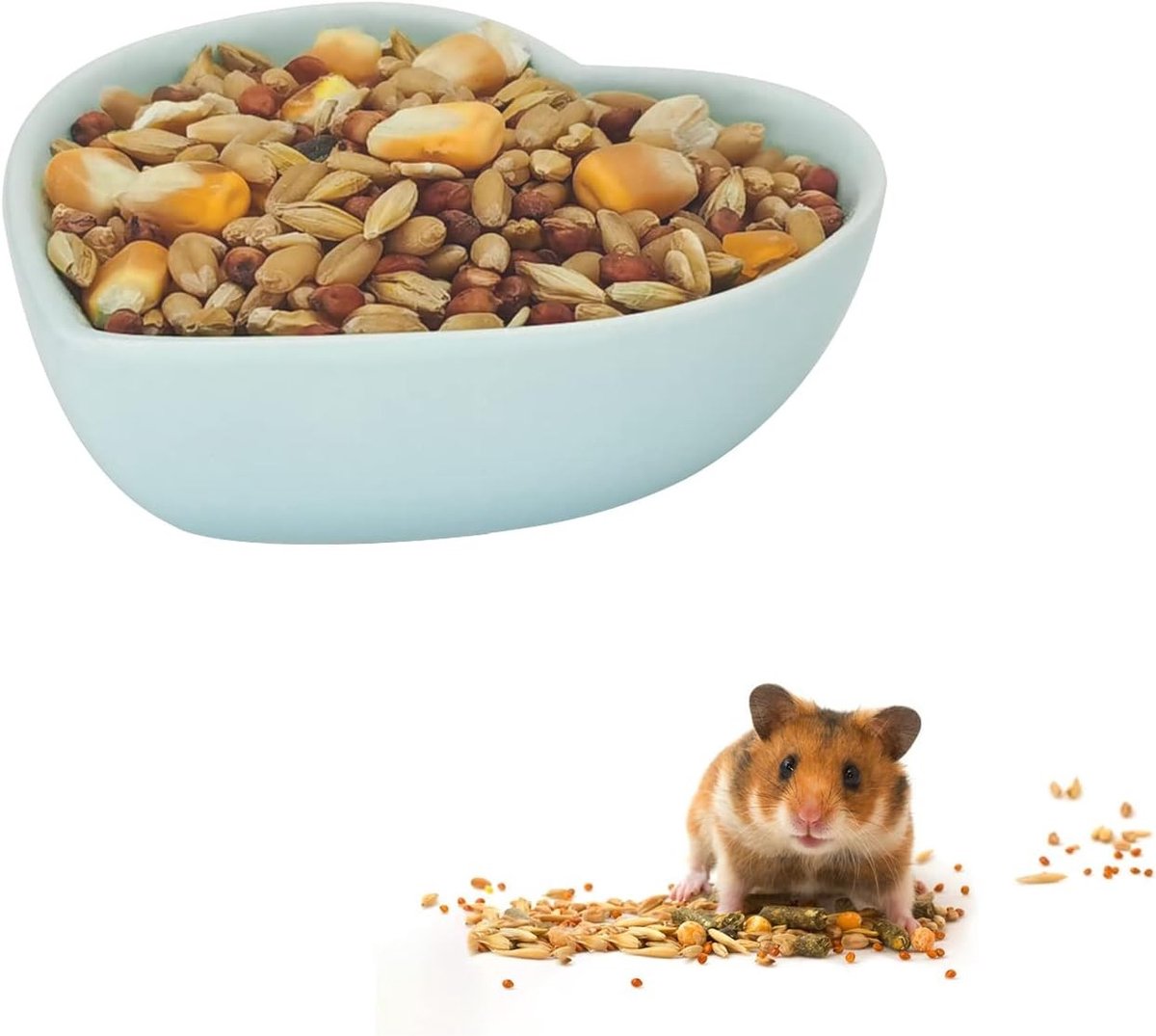 Hartvormige keramische voer- en drinkbak voor kleine huisdieren zoals hamsters, cavia’s en gerbils – Wasbaar en duurzaam (Blauw)