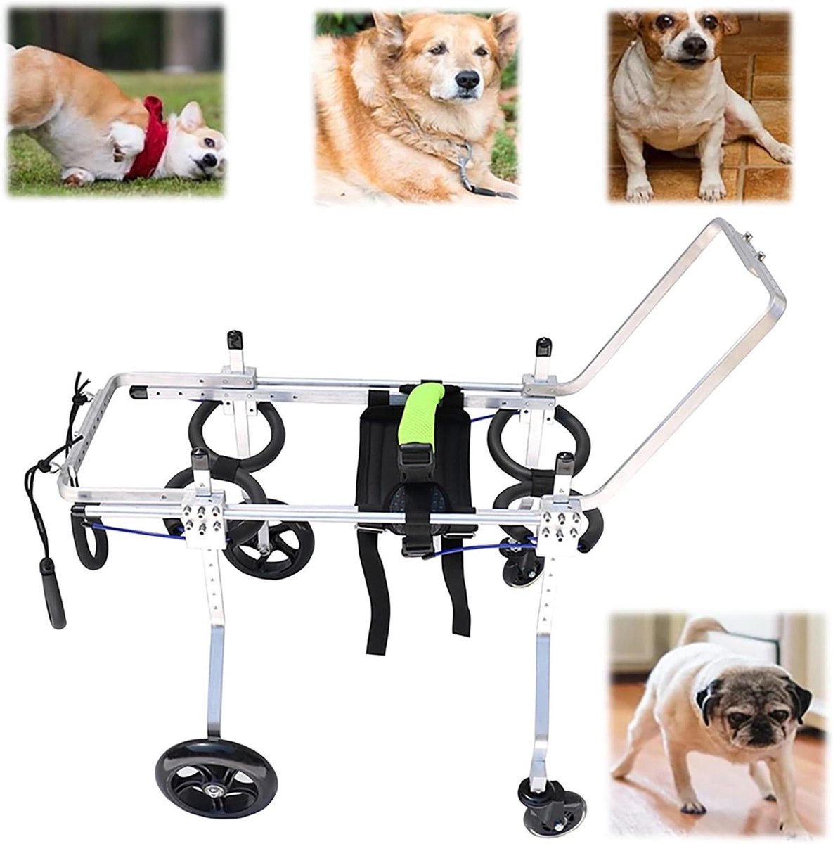 Hondenrolstoel - Mobiliteitshulpmiddel voor Honden - Huisdier Revalidatie - Verstelbaar Ontwerp - Maat M - Zilver