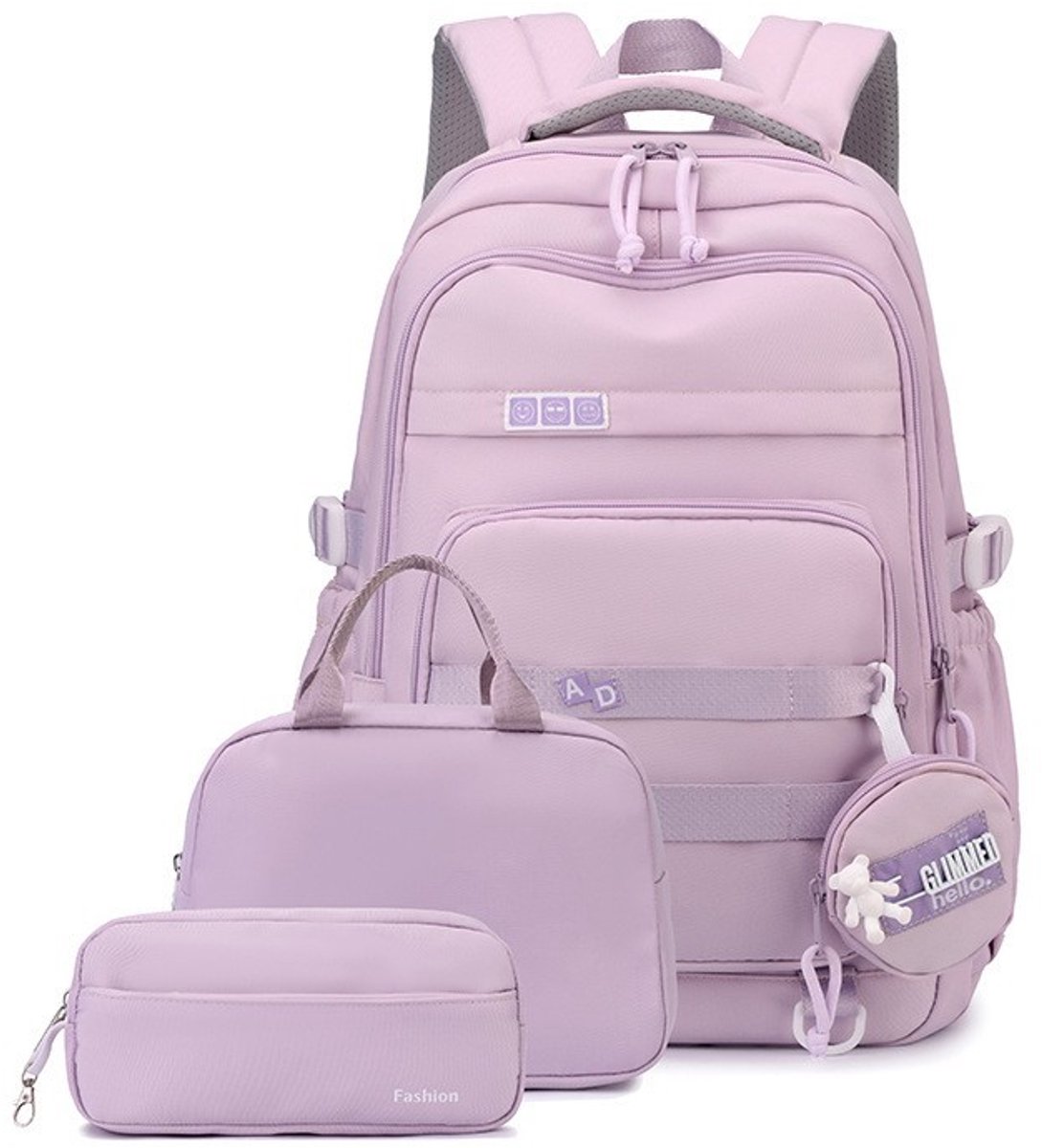 4-in-1 rugzakset voor meisjes – schattige lichte schoolrugzak voor tienermeisjes – waterdichte boekentas met lunchbox, etui en mini-portemonnee – voor basisschool- en middelbare scholieren – reisrugzak(Paars)