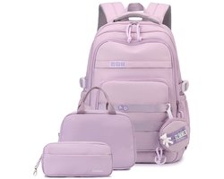 4-in-1 rugzakset voor meisjes – schattige lichte schoolrugzak voor tienermeisjes – waterdichte boekentas met lunchbox, etui en mini-portemonnee – voor basisschool- en middelbare scholieren – reisrugzak(Paars)