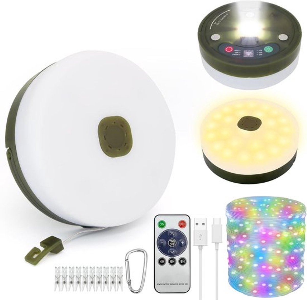SnelShoppen - 10m Oplaadbare Camping Sfeerverlichting met 9 Verlichtingsmodi - IP44 Waterdicht en Opbergbaar - Ideaal voor Kamperen, Tenten, en Motorh