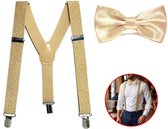 Sorprese Bretels met Vlinderstrik - Glitter Goud - Heren Bretels Set - Verstelbaar - 3 Clips - Feest, Bruiloft & Gala