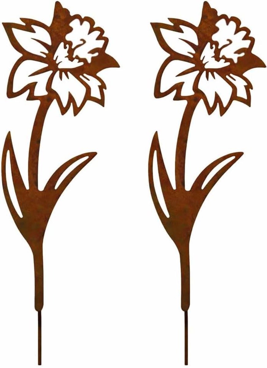 Tuinstekers Narcis - Decoratie Paasdecoratie - Tuin Aankleden - Roestlook Metaal - 80 cm - Bruin