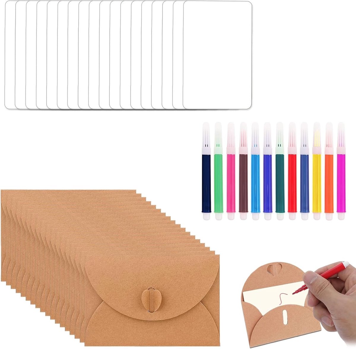 Mini-Enveloppen Set - Vintage Kraftpapier - 18 Stuks - Met Penseel voor Doe-Het-Zelf Bedankkaarten - Voor Kerstmis en Verjaardagen